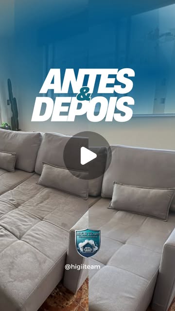 Antes e depois de sofá com manchas profundas higienizado pela Higii Team